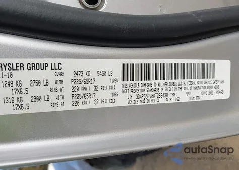 2010 Dodge Journey Sxt z USA, uszkodzony, nr VIN 3D4PG5FV0AT269438